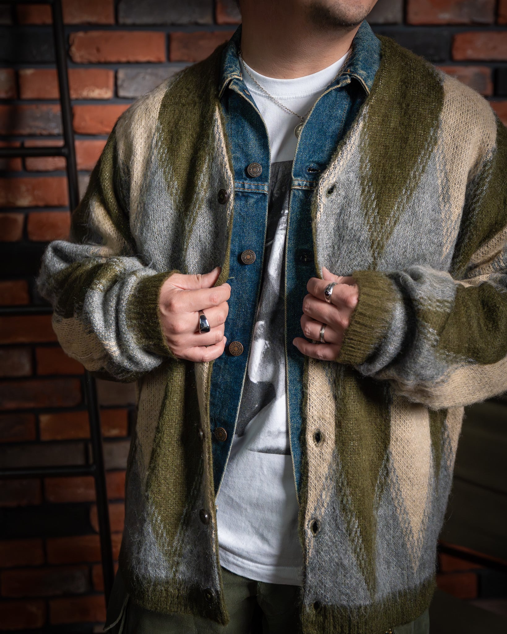 TOWN CRAFT】Vintage Pattern Shaggy Cardigan 