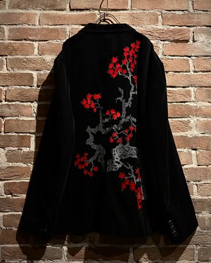【Caka act3】Black Corduroy Maple Print Design Vintage Tailored Jacket