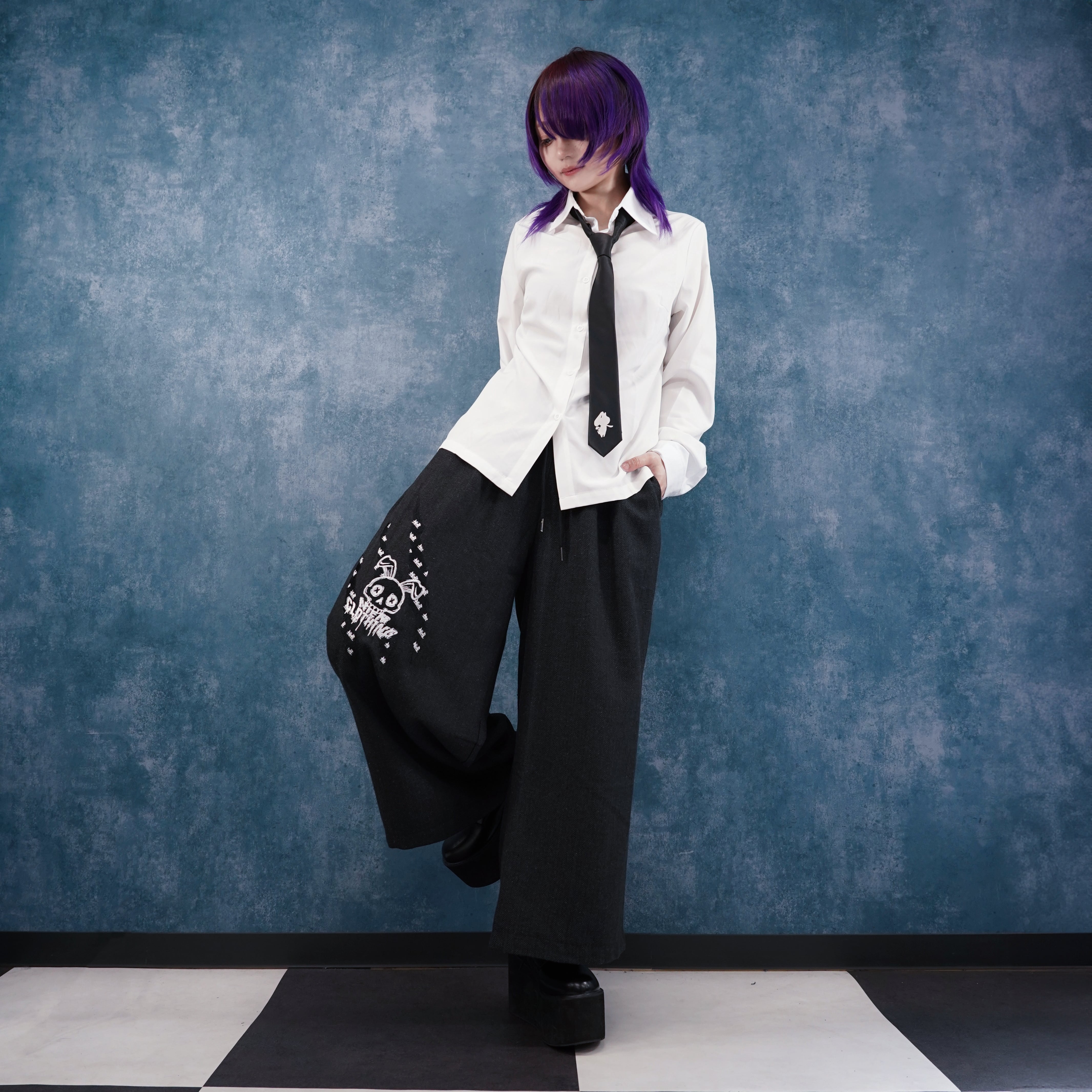 RABBIT SKULL HERRINGBONE WIDE PANTS -BLACK- | NIER CLOTHING