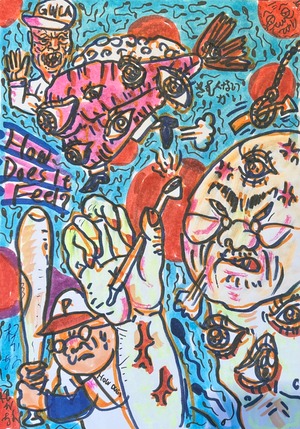 裏面読みもの付き・原画・着色ドローイング「さむくないかい？…さむかったから」 B6