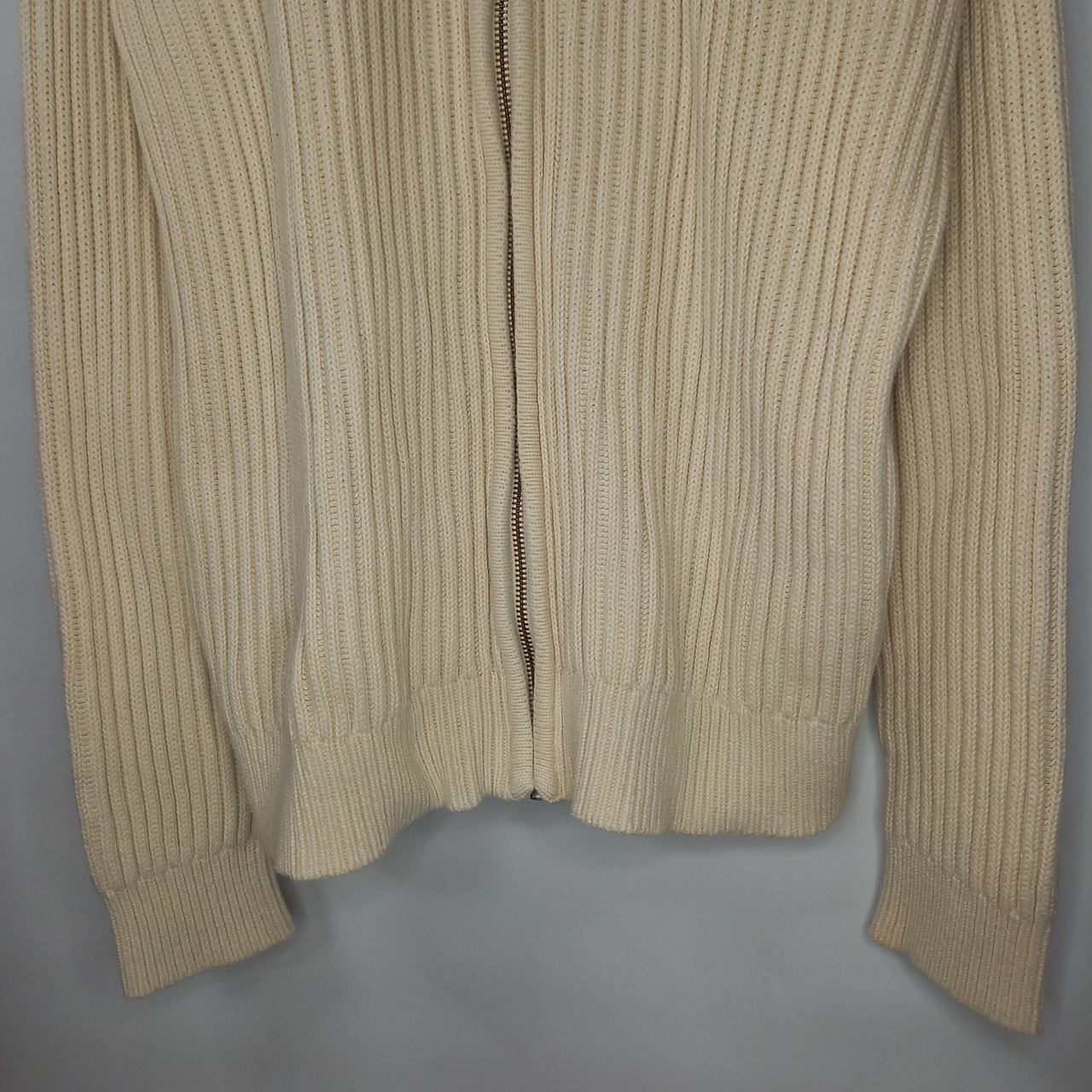 エルエルビーン　フルジップ　コットンニット　セーター　厚手　無地　白