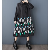 幾何柄 プリント シャツワンピース 00317