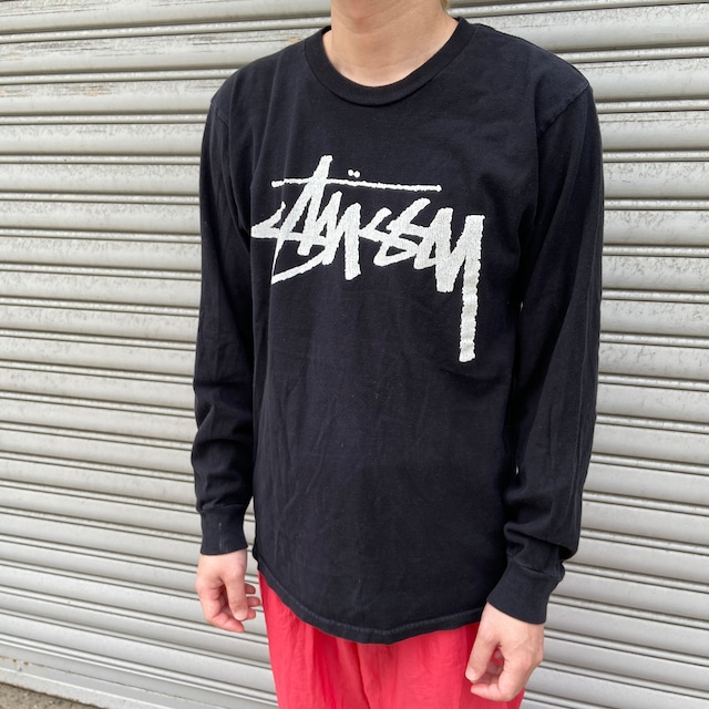 STUSSY ステューシー　ロゴプリントロンT ショーンフォント　ブラック　M