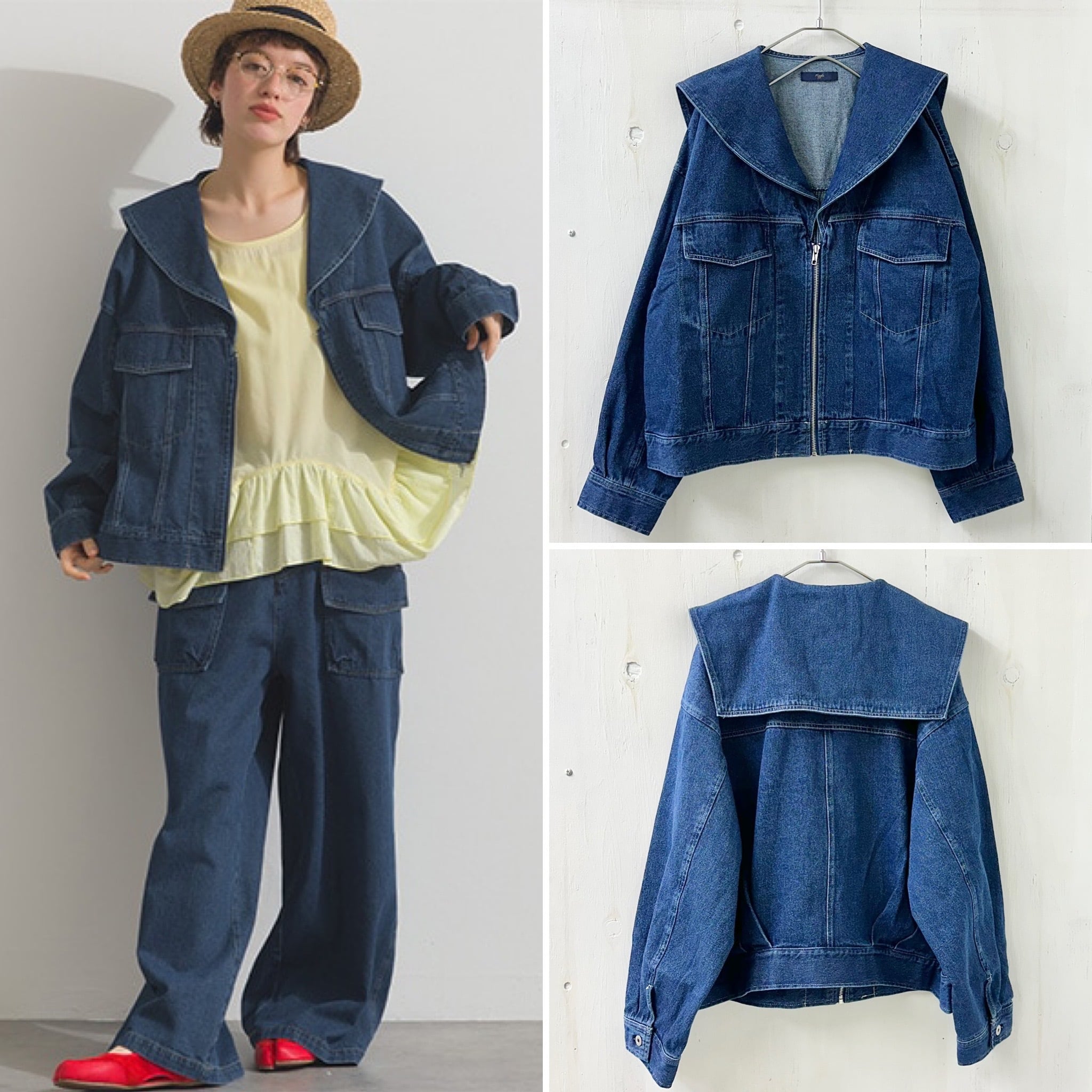 FIGGLE / フィグル】10oz デニム ケミカル加工 セーラー ジャケット