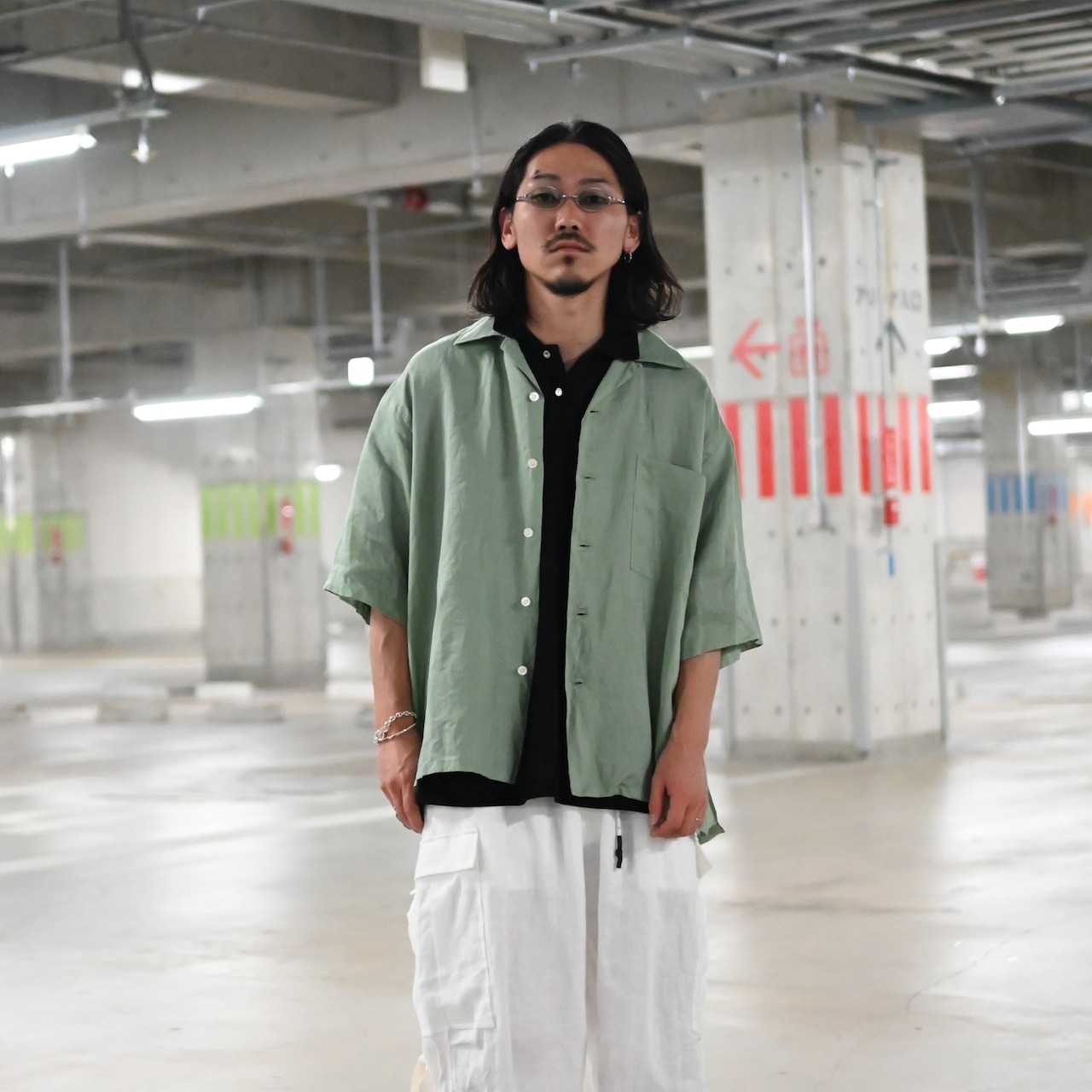 INTERIM / RAMIE SHEER LAWN HYPER BIG S/S OPEN COLLAR SHIRT