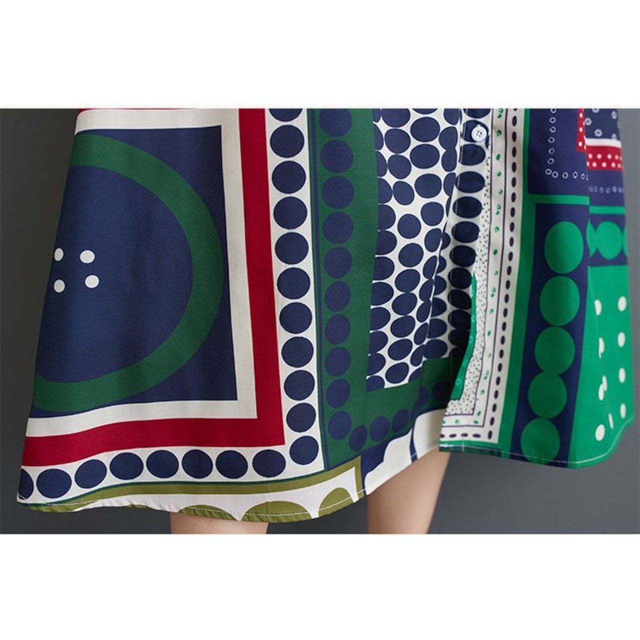 幾何柄 配色 シャツワンピース 30175