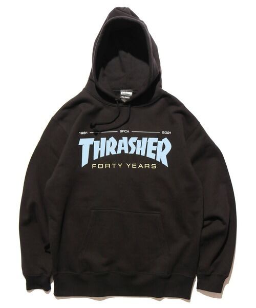 THRASHER(スラッシャー) FORTY YEARS パーカー ブラック/パールアズール TH95283PL