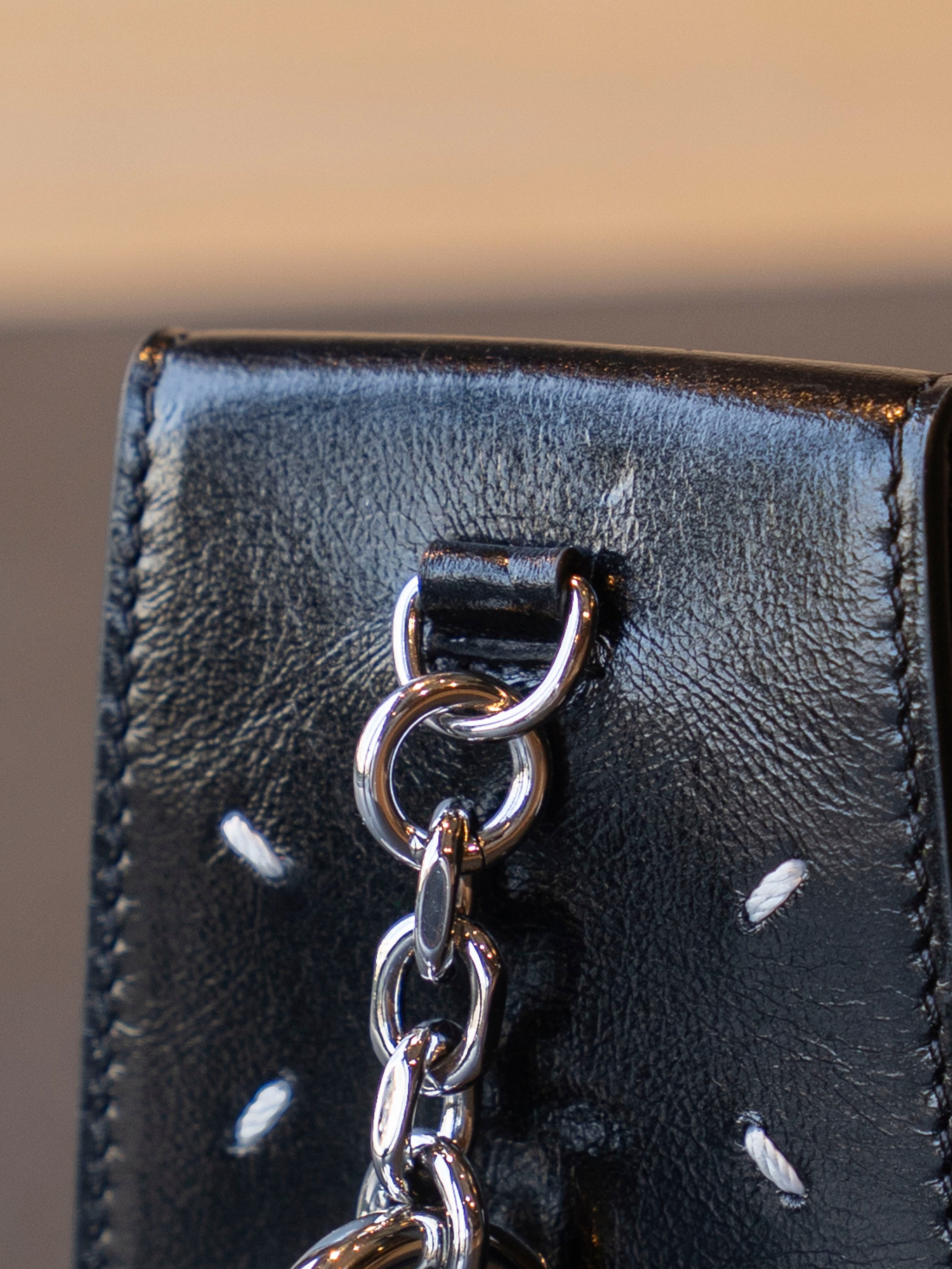 MAISON MARGIELA 4 STITCH LEATHER TEA BAG CHARM Black