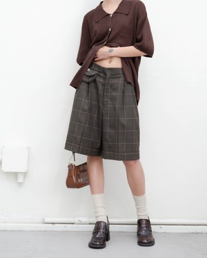 1980s LACOSTE - detachable coin-pocket plaid baggy shorts