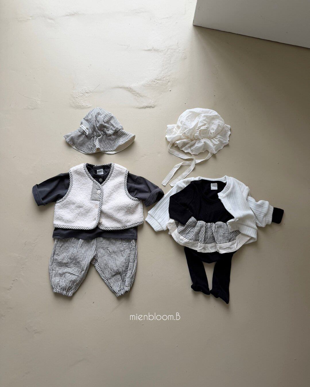 B714【即納】check ribbed rompers