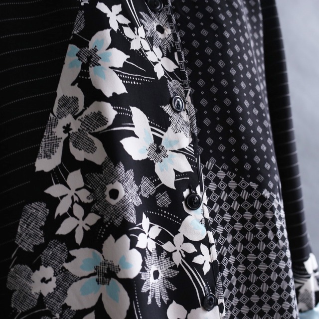 switching design art flower pattern l/s mode shirt jacket