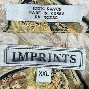 【IMPRINTS】半袖シャツ 柄シャツ 総柄 オールパターン レーヨン ハイビスカス 2XL ビッグサイズ 韓国製 US古着