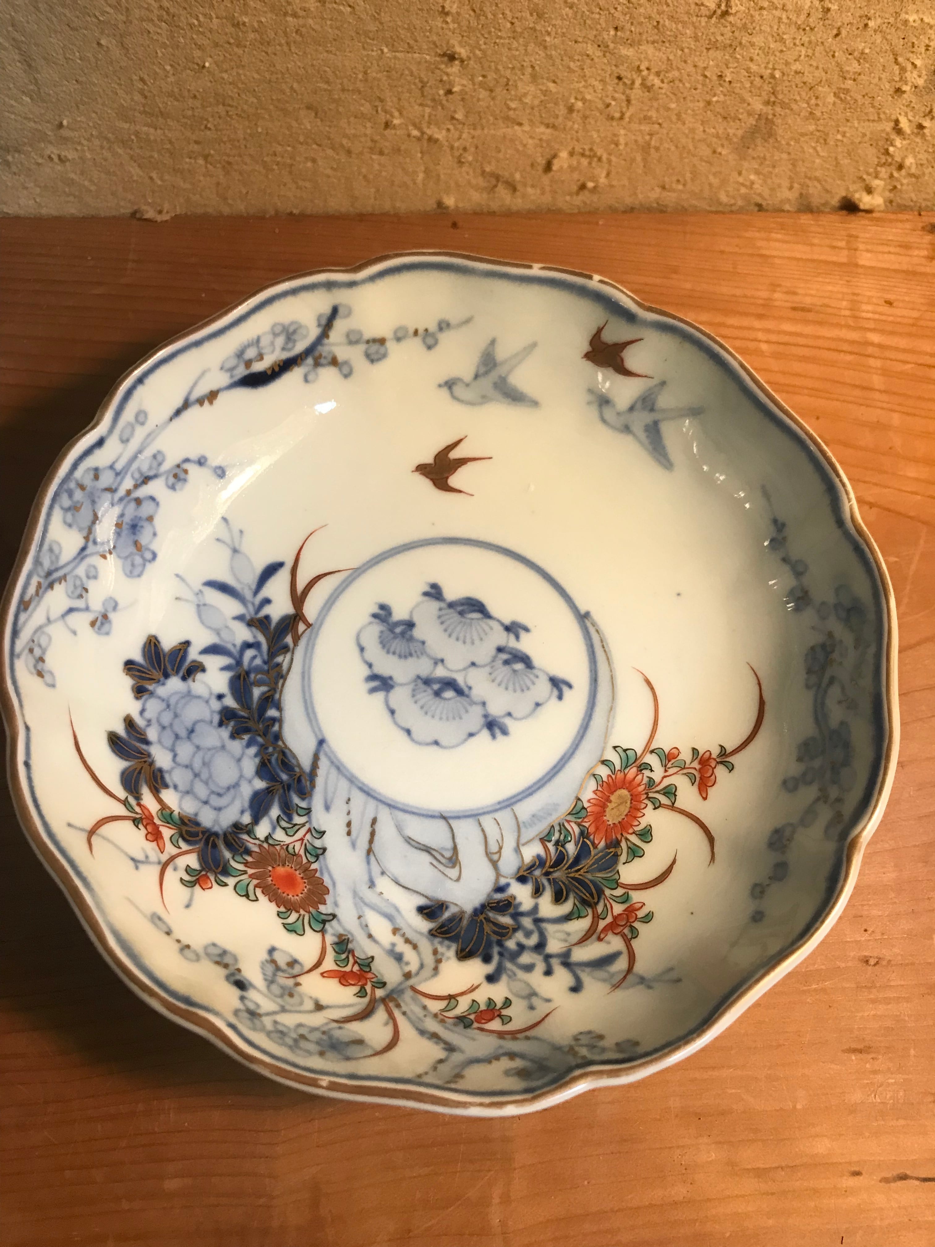 染付花鳥皿 宮内庁御用達『十四代 辻常陸』 辻製 染付花鳥