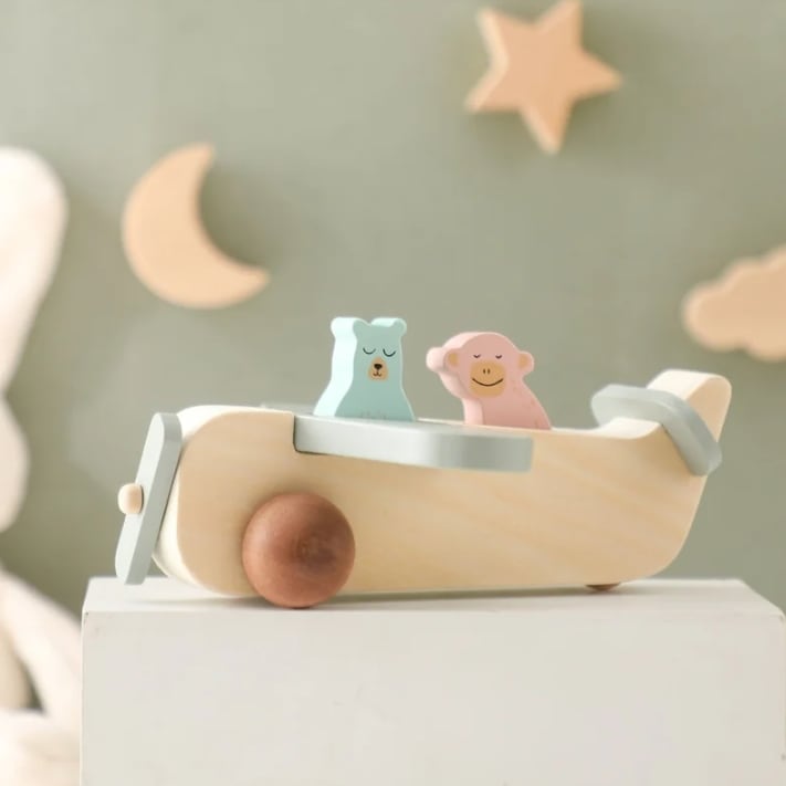 木製おもちゃ プロペラ飛行機 どうぶつさん