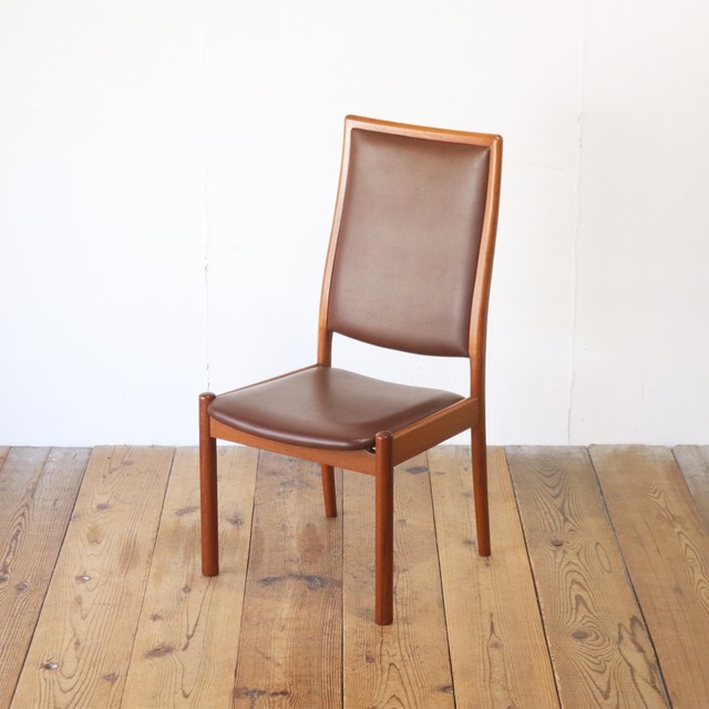 ヴィンテージ 山口木材工芸 チーク材 ダイニングチェア 椅子 低座 ハイバック 合皮 レザー 茶 2