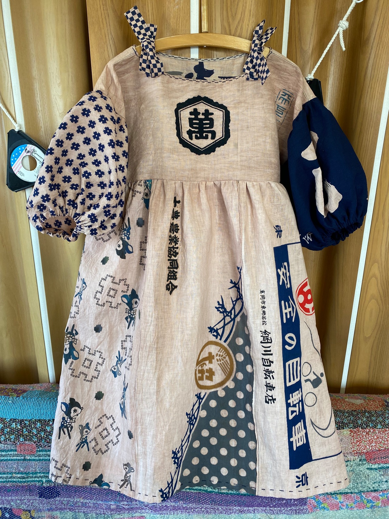 柿渋染めのぼり旗リメイクチュニックワンピース （木綿※幟旗※柿渋染め  