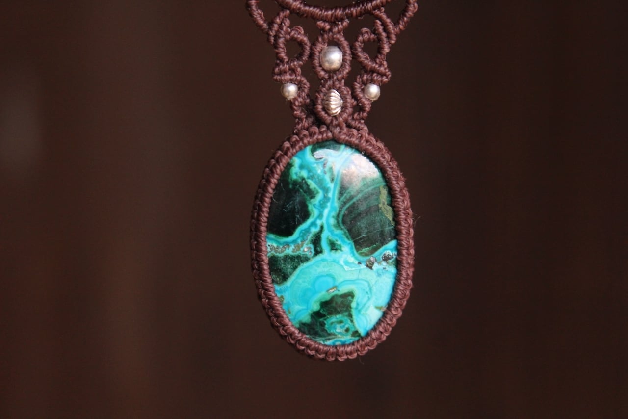 Chrysocolla malachite  micro macrame necklace