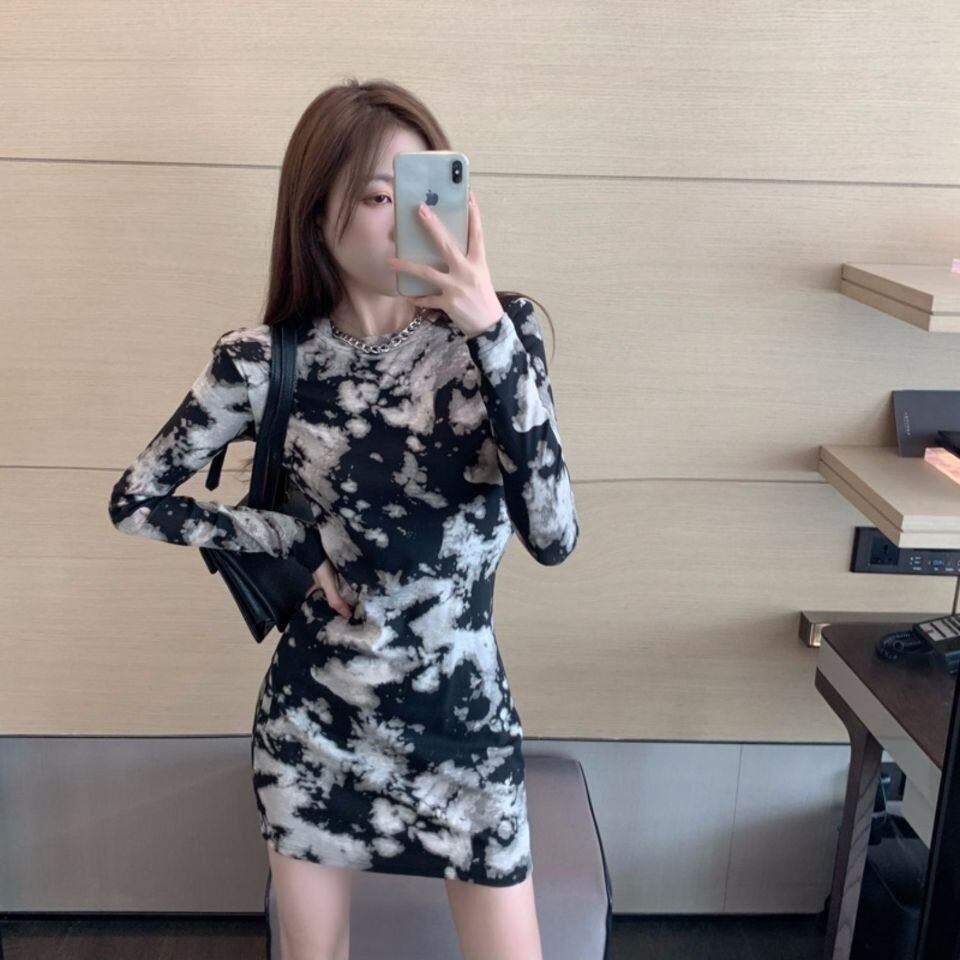 【新作】【送料無料】 イン超ホットセクシーなドレスの女性の春夏の新作スリムフィットインナーヒップスカート絞り染め長袖ショートスカート 0269119779410