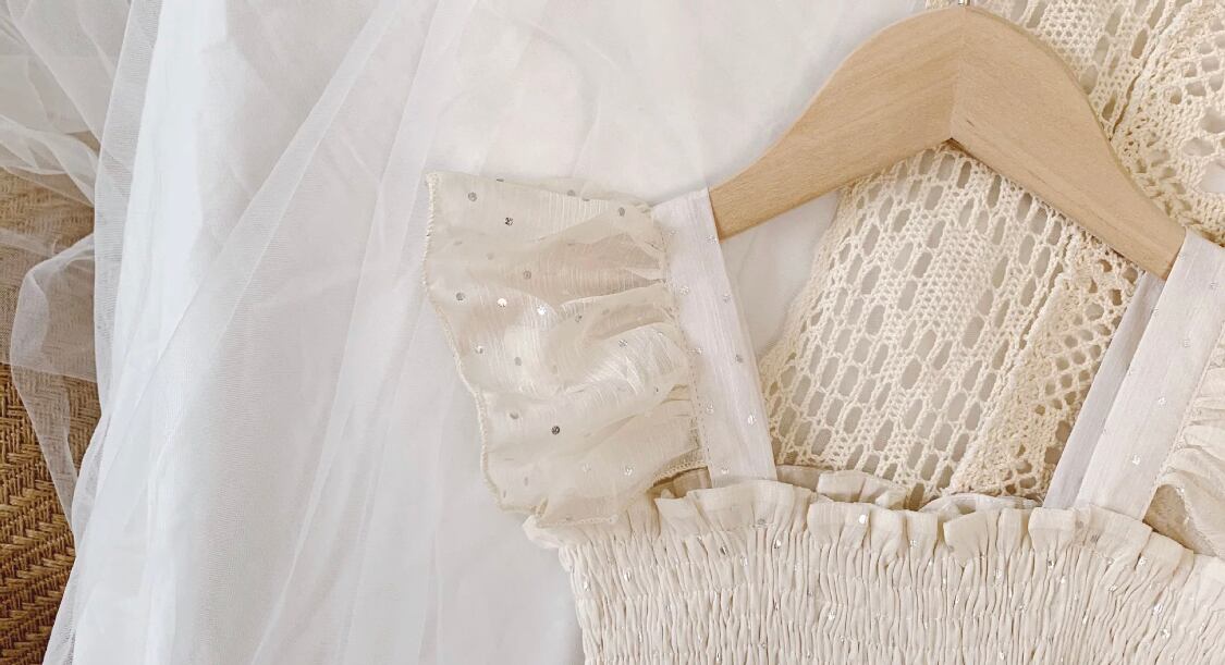 【即納】フリルスパンコールワンピース》》》》》海外子供服 インポート ドレス ホワイト キッズ 女の子