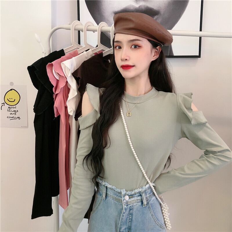 ソリッド カラーTシャツ シャツ レディーススプリングスタイルルーズトップス ロング 春物 オフショルダー ソリッドカラー YY-ファッション65489986719