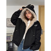 【暖かさUP】ストリート 熊耳ファー中綿ジャケット T1971