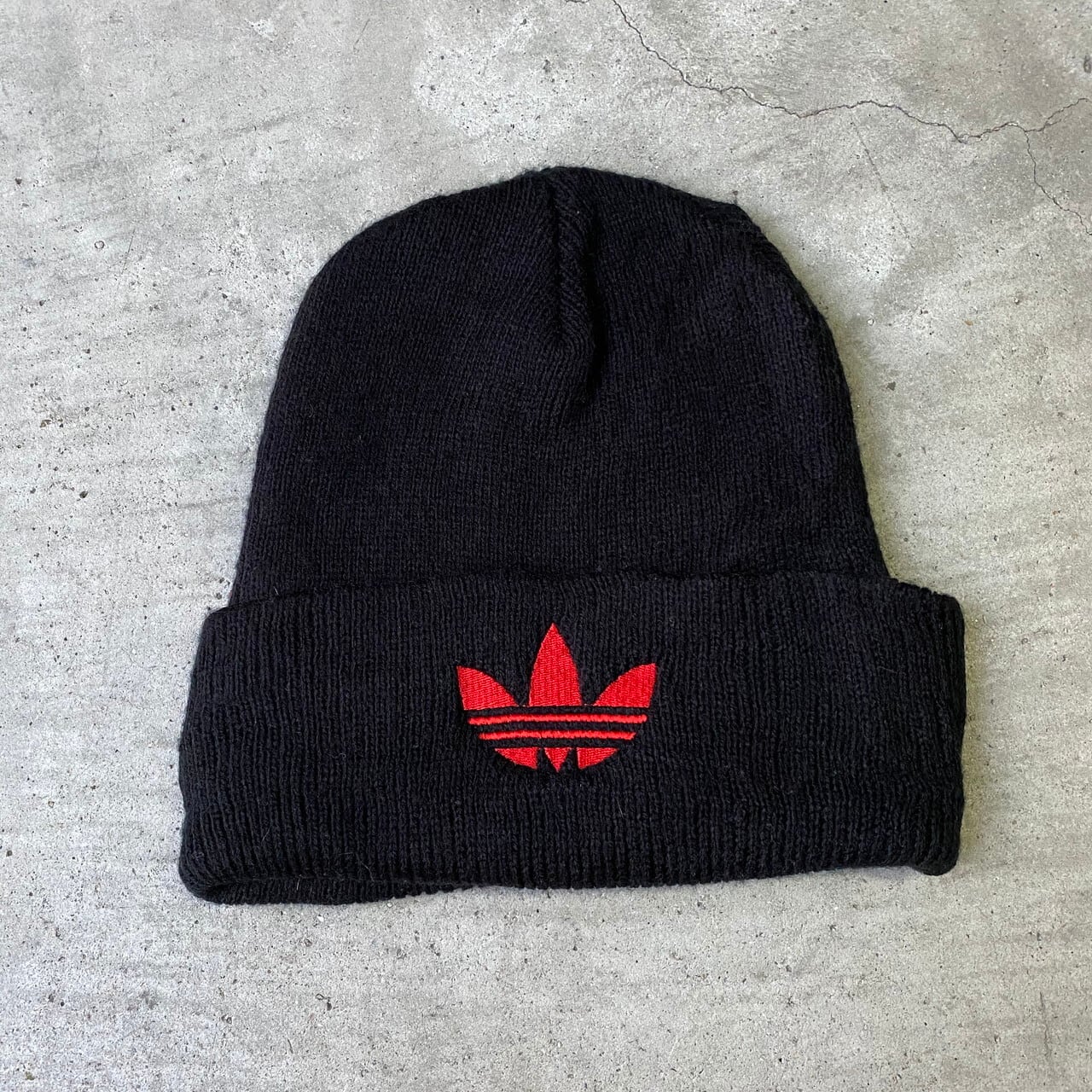 Adidas アディダス トレフォイルロゴ 刺繍 ニットキャップ メンズ レディース 古着 ブラック 黒 ビーニー ニット帽 帽子 Cave 古着屋 公式 古着通販サイト