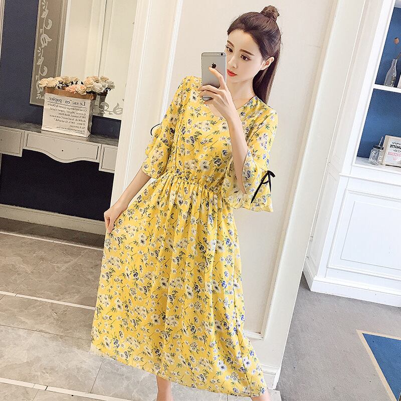 【新作】【送料無料】 マタニティウェア2019夏バージョンの新しいファッションVネックフローラルシフォンルーズゴーアウト妊婦母乳育児ドレス-アリババ サマー 夏物 花柄 expec230860154640