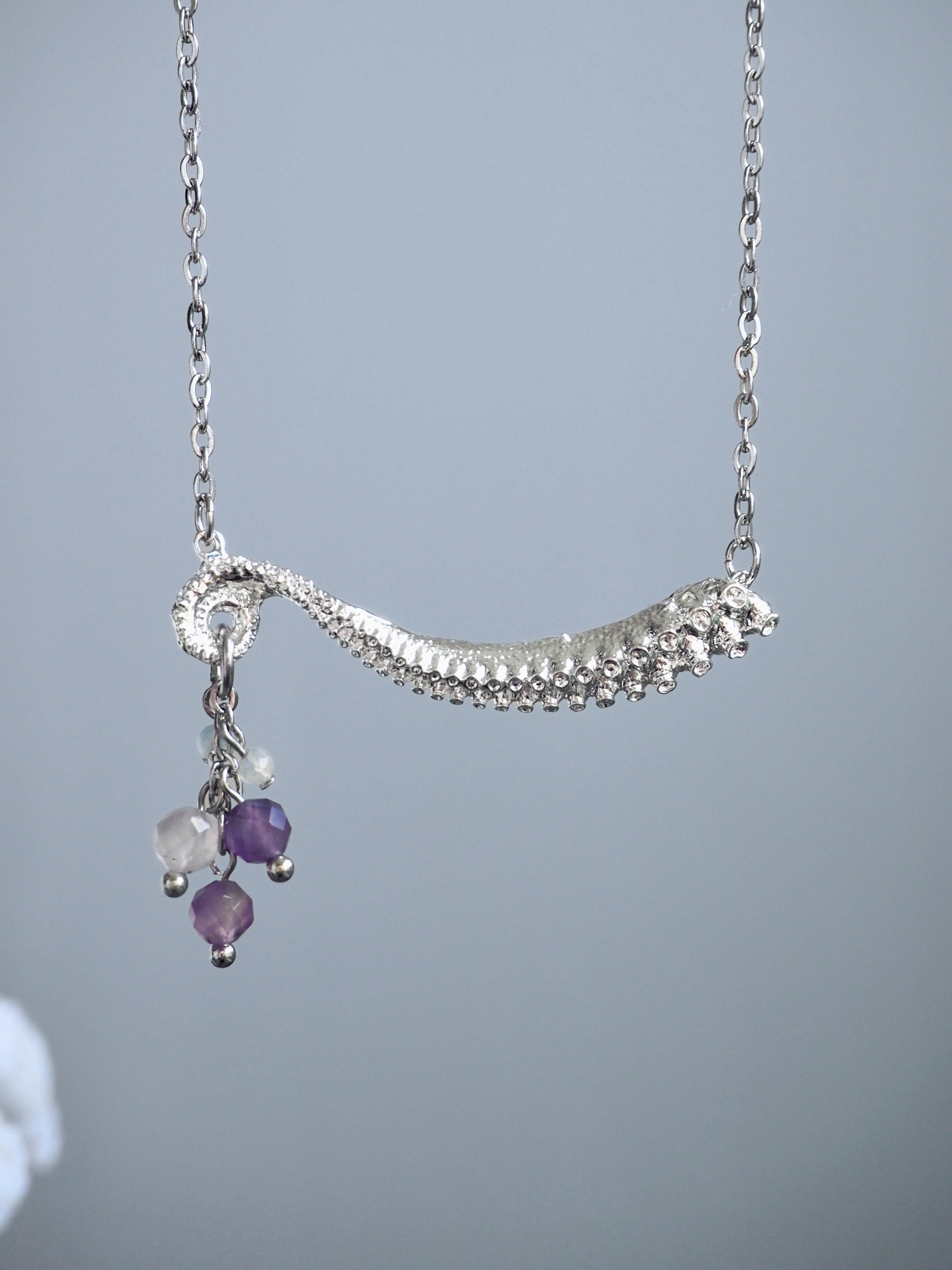 CNK-88B ナバホパール シルバービーズネックレス 40cm 燻しあり