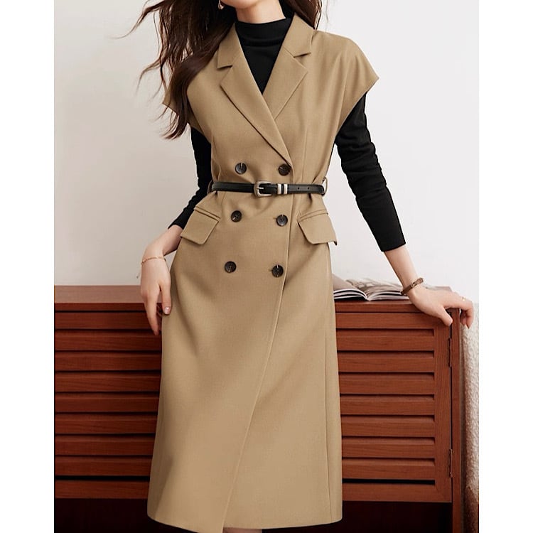 ノースリーブジャケット風ワンピース＆長袖インナー 2点セット YH9463