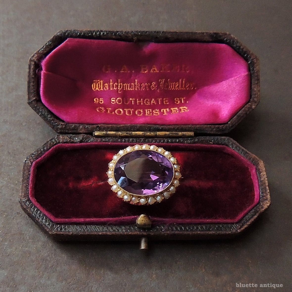 英国アンティークジュエリー 15ctゴールド 天然アメシスト 真珠