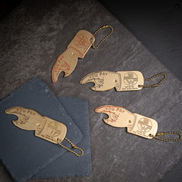 【Button Works】BW You Pay Spinner Brass & Bottle Opener ボタンワークス スピナーボトルオープナー チャーム
