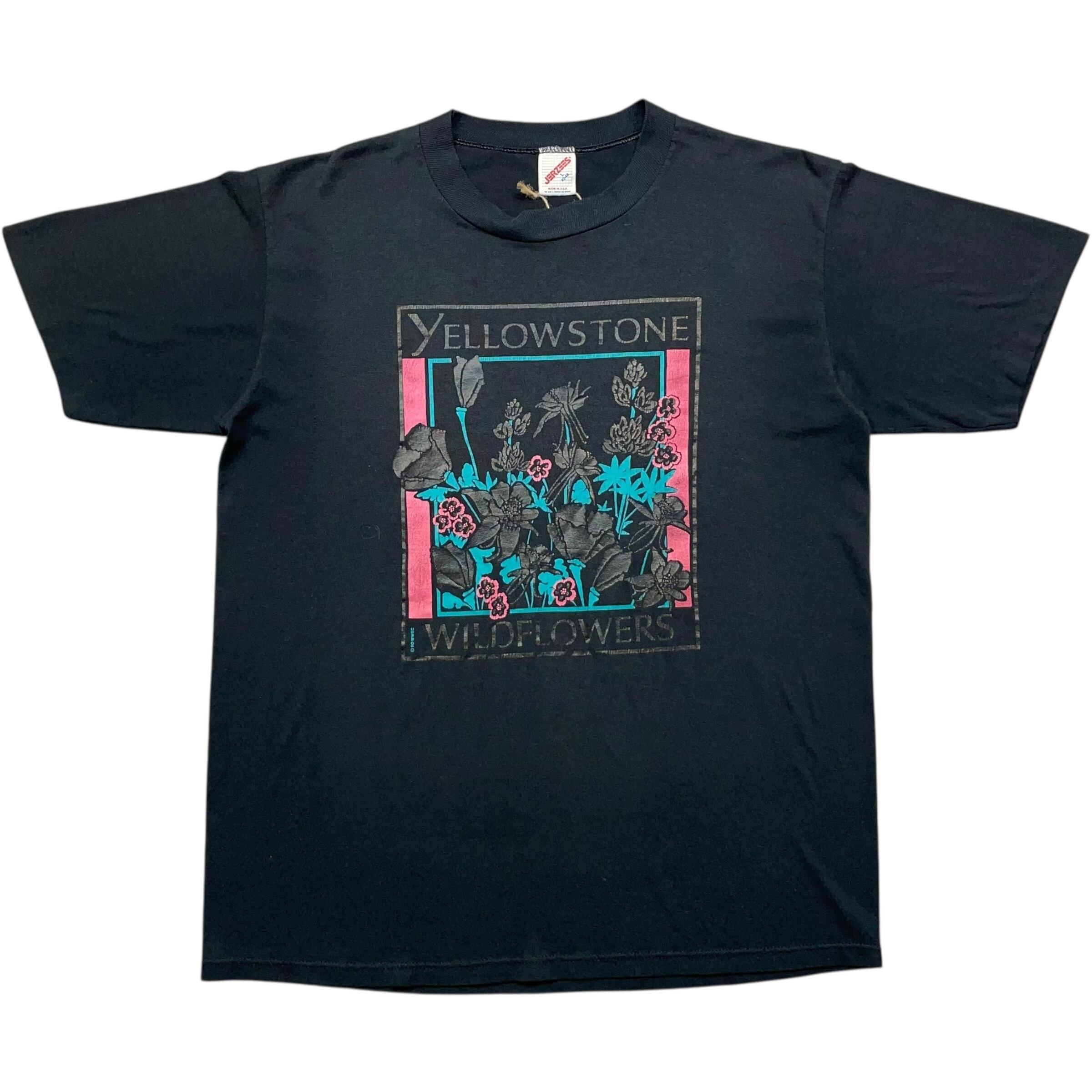 《L》JERZEES ジャージーズ Tシャツ フロントプリント イエローストーン国立公園 シングルステッチ ブラック USA製 90年代 vintage no.8054