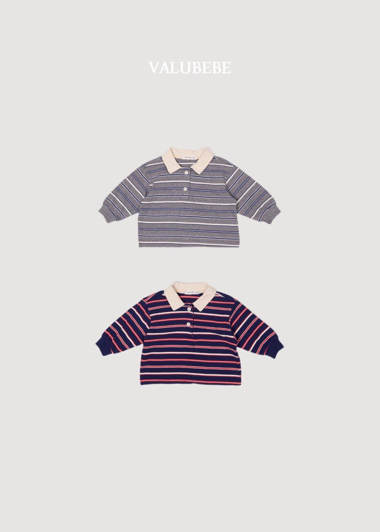 送料無料【予約】/ ミルキーストライプ襟付きTシャツ / valubebe