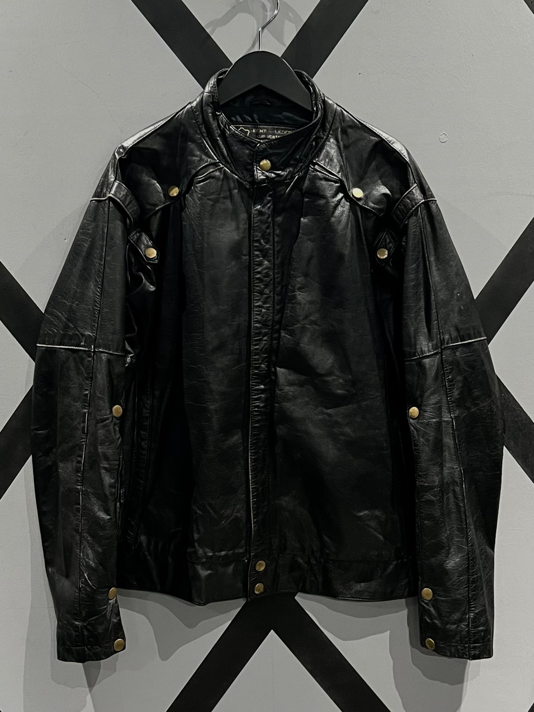 X VINTAGE】Belt Gimmick Vintage Loose Leather Jacket | Caka(カカ 