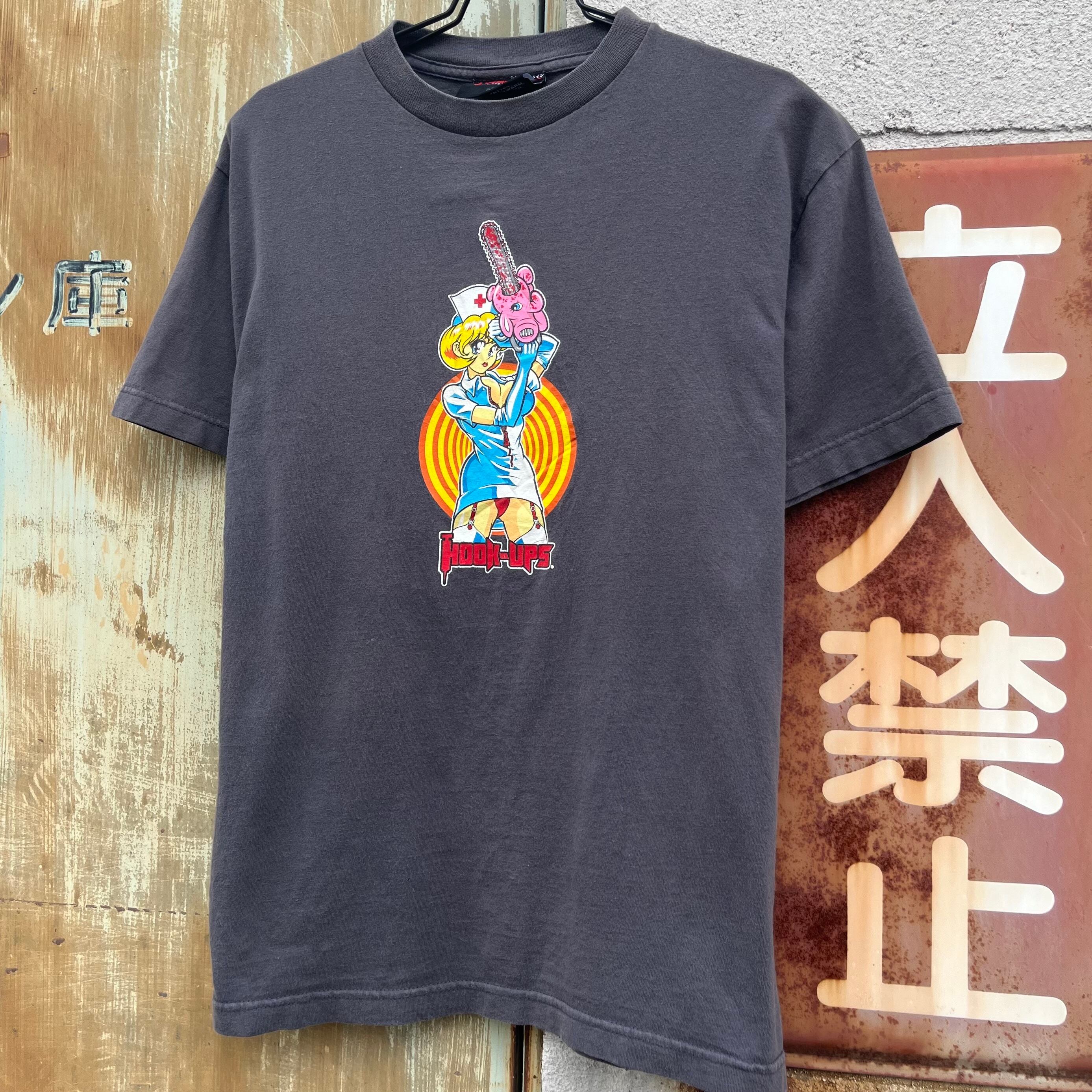 90s HOOK-UPS フックアップ 半袖Tシャツ スケート アニメTシャツ M 