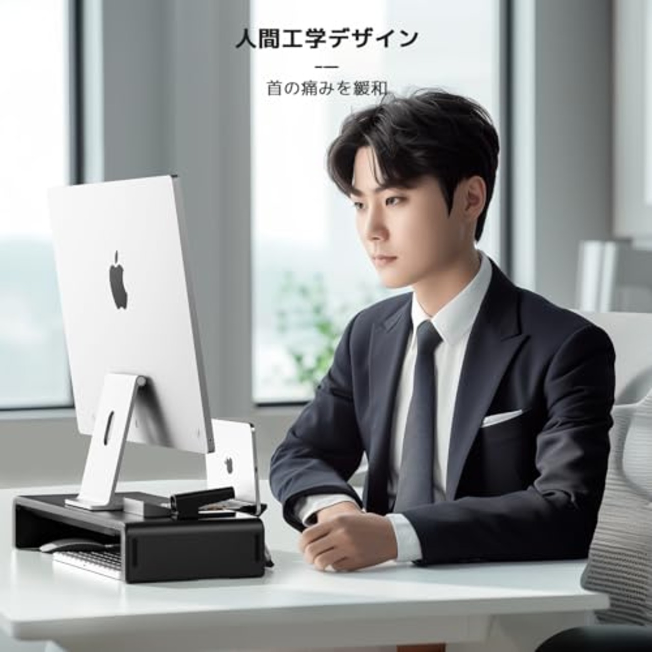 Klearlook モニター台 机上台 耐荷重50kg以内 折りたたみ式 三段階の幅調整可能 ノートパソコンスタンド モニタースタンド デスクスタンド キーボード収納 引き出し スマホ・タブレットトレー -ブラック