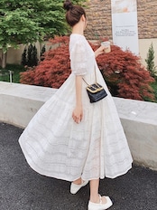 ギャザーロングワンピース D1330