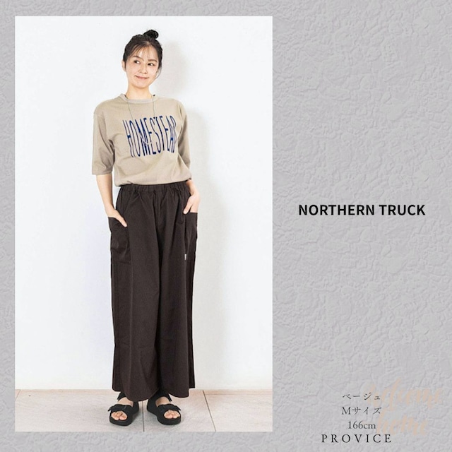 NORTHERN TRUCK/NEC36299/フロッキーロゴプリントプルオーバー/半そでTシャツ/薄5分袖Tシャツ/ロゴT/ゆるプリントT