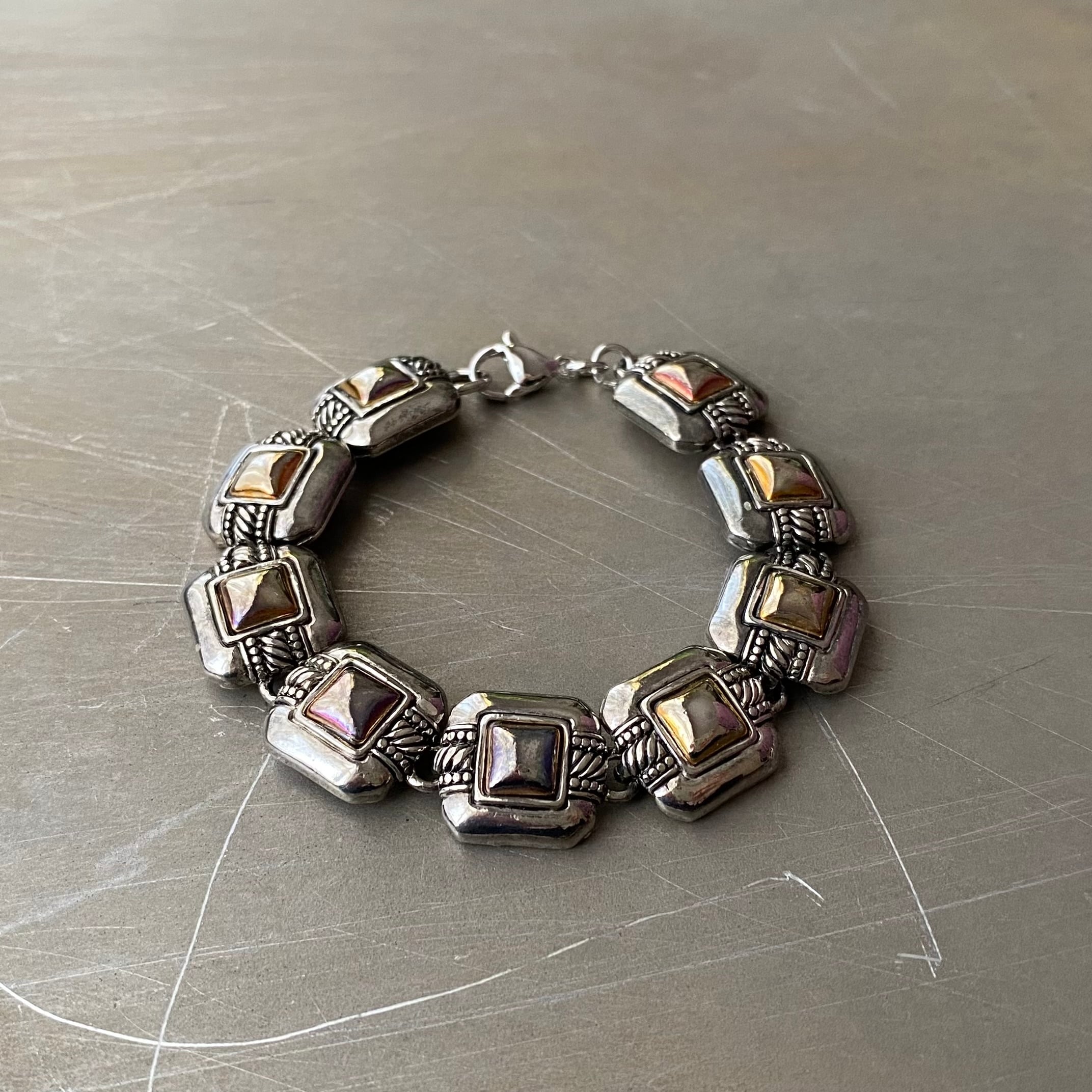 Vintage 90s-00s USA retro bi-color square chain bracelet レトロ