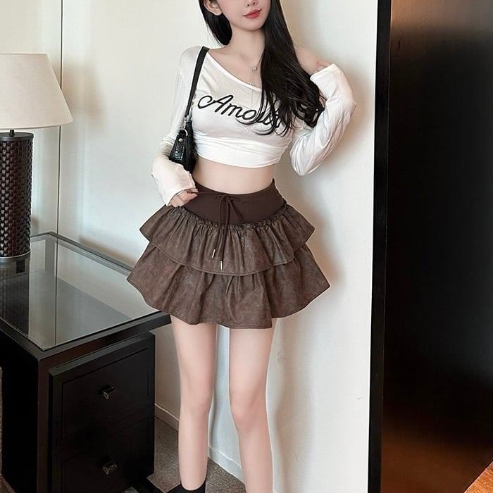 レザーティアードミニスカート | Dormiir