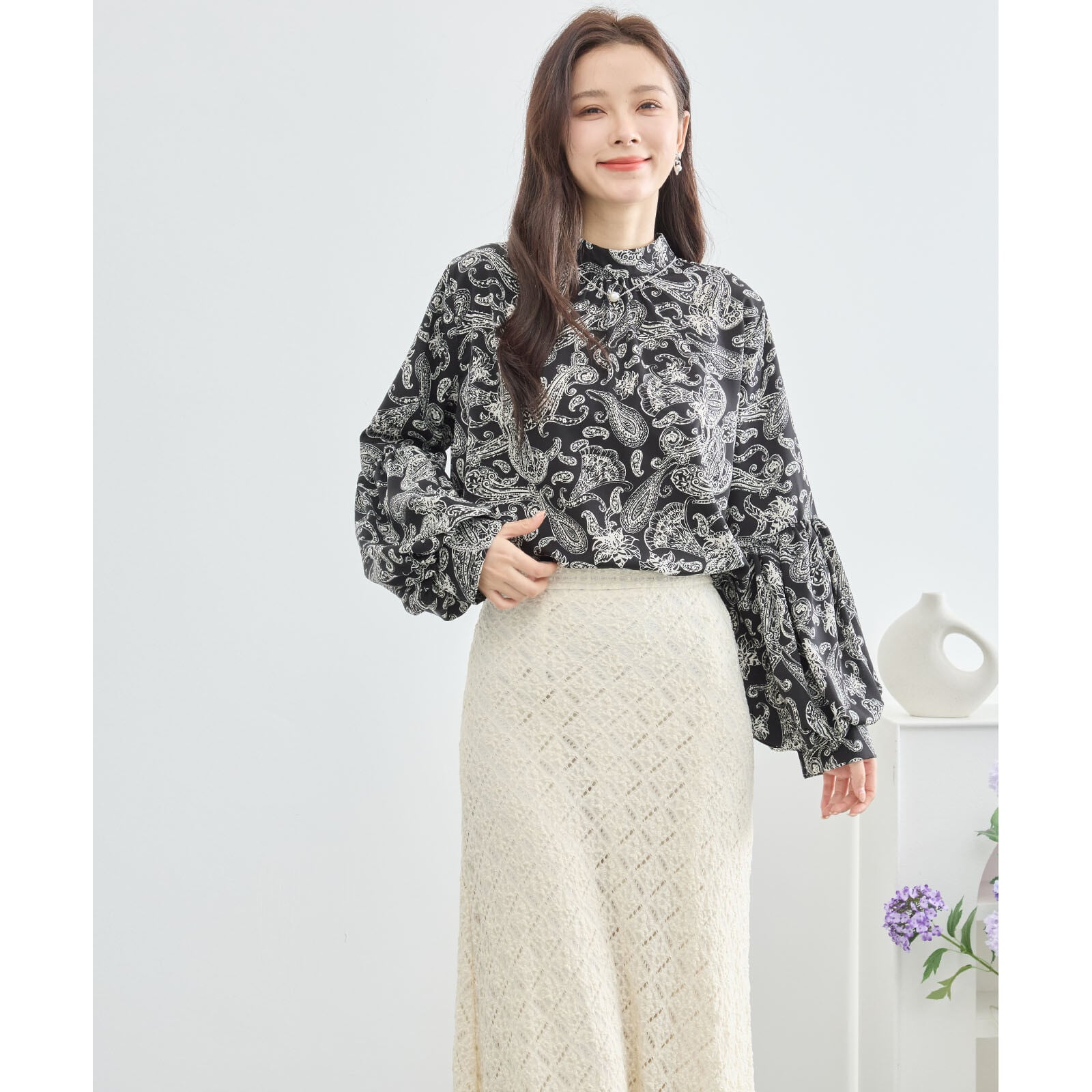 新品タグ付き ballsey ペイズリー柄ブラウス ペイズリー柄ブラウス【Leilian WHITE LABEL