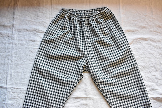 homspun　ウールギンガムギャザーPT　オフホワイト×ダークグリーン