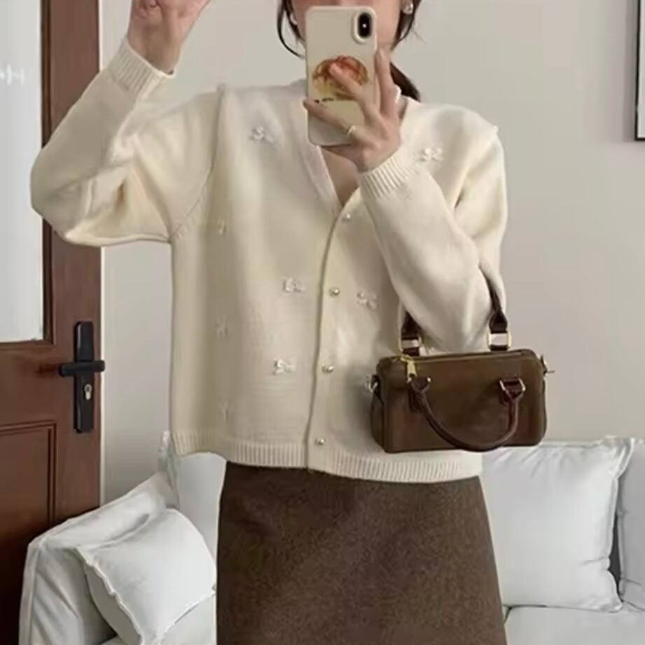 マカロンカラーリボンカーディガン