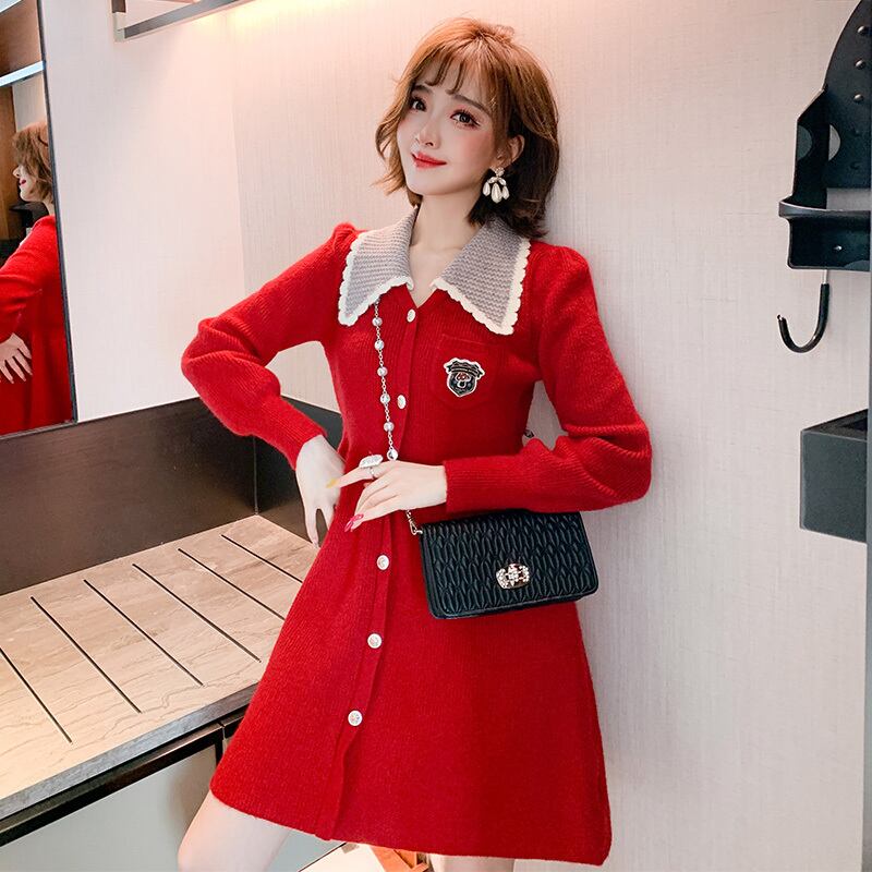 レースポケットニットウェストドレス ウィンター 冬物 MIUCO79395332370