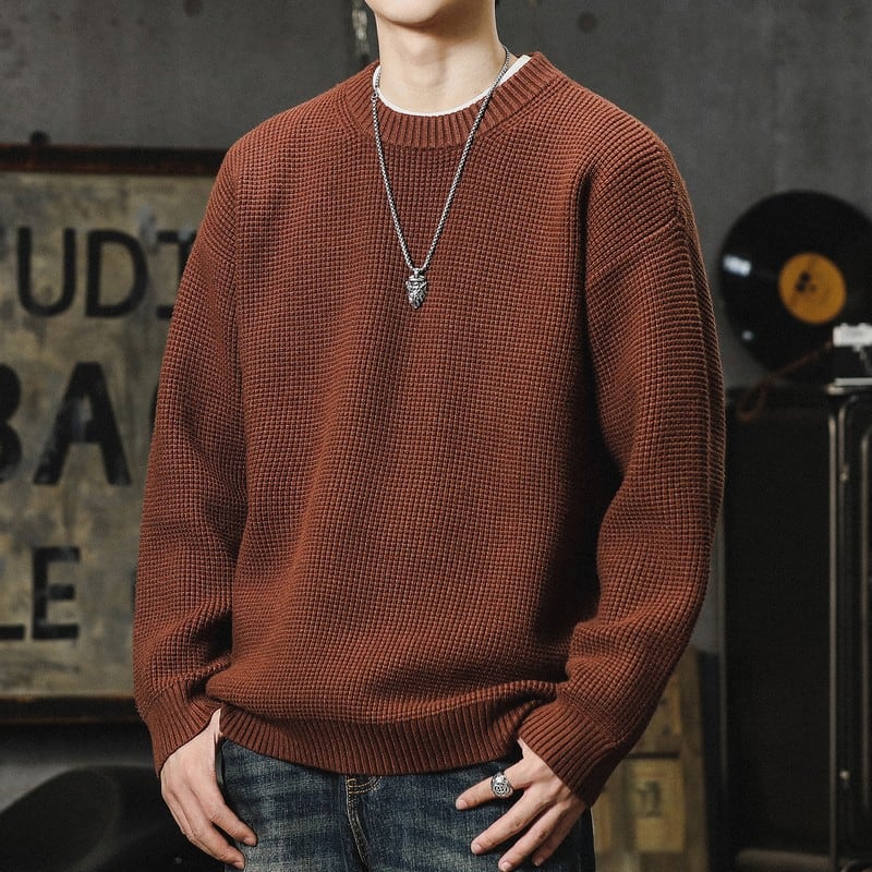 ラウンドネックプルオーバーニットセーター D0021