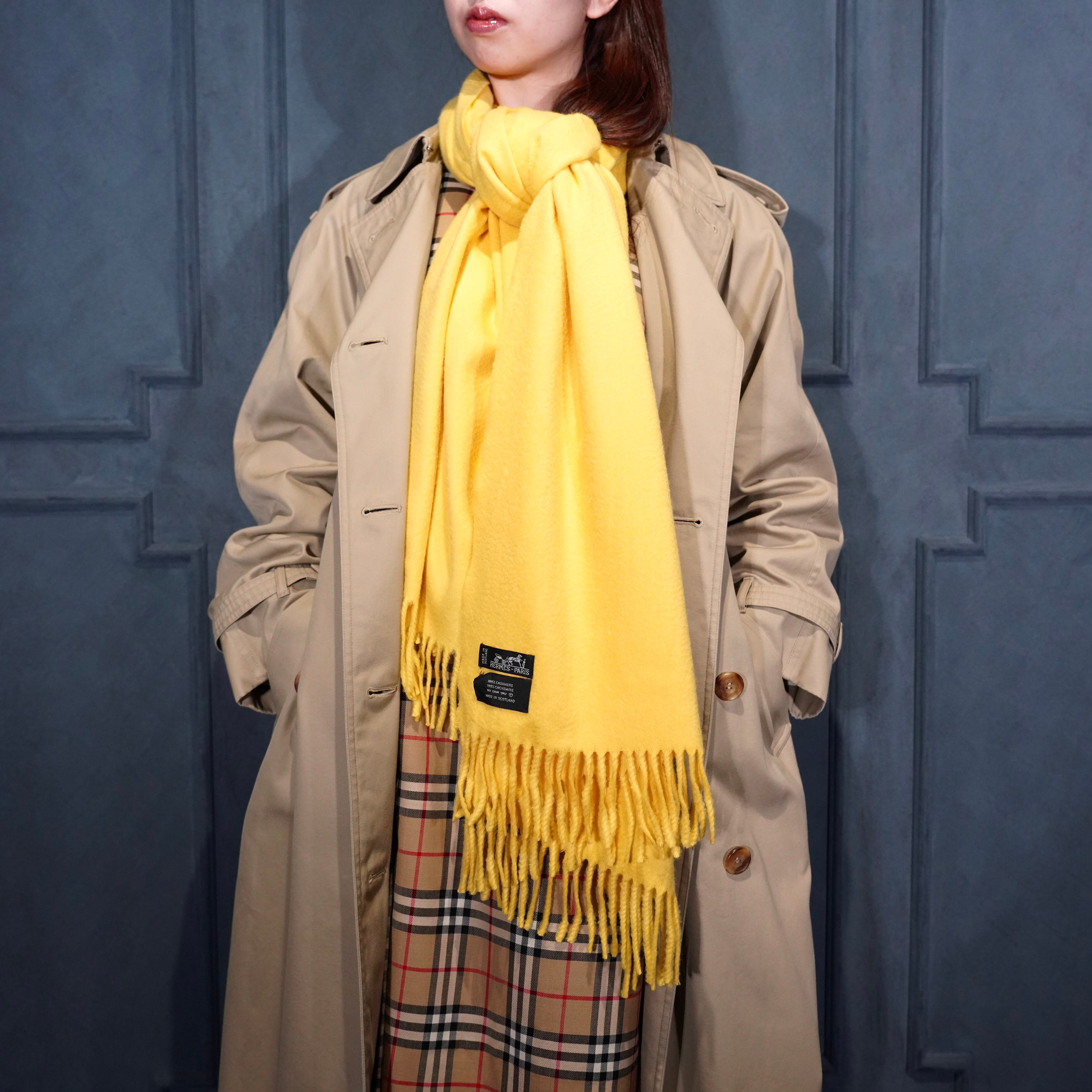 HERMES CASHMERE100% LARGE SIZE SHAWL MUFFLER MADE IN SCOTLAND