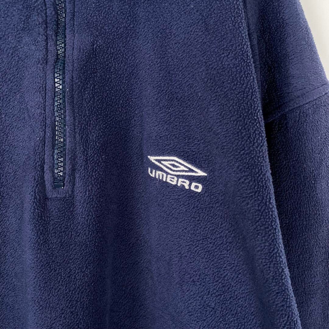 L 90s UMBRO ワンポイントロゴ刺繍 ハーフジップ フリース ネイビー L ...