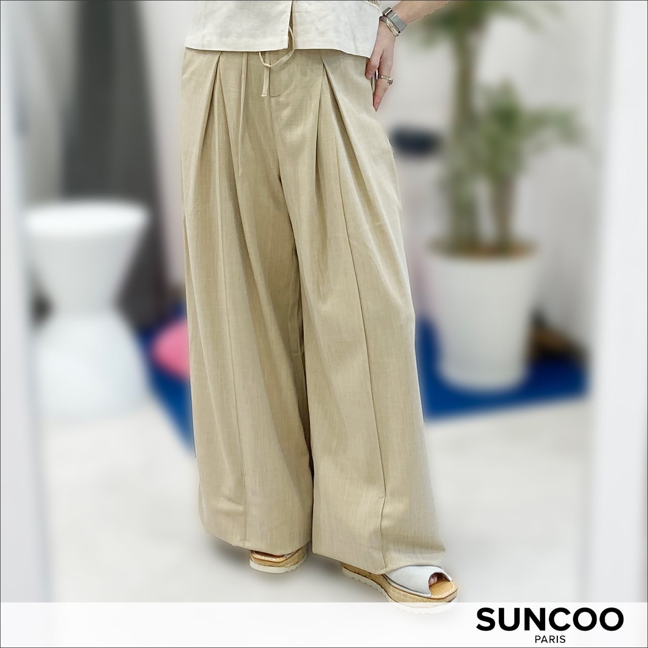 SUNCOO スタアイルアップタックワイドパンツ SU04142 Beige