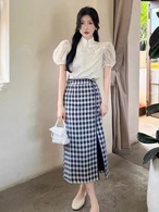 チェック柄 ミモレ丈スカート G104CSK0018
