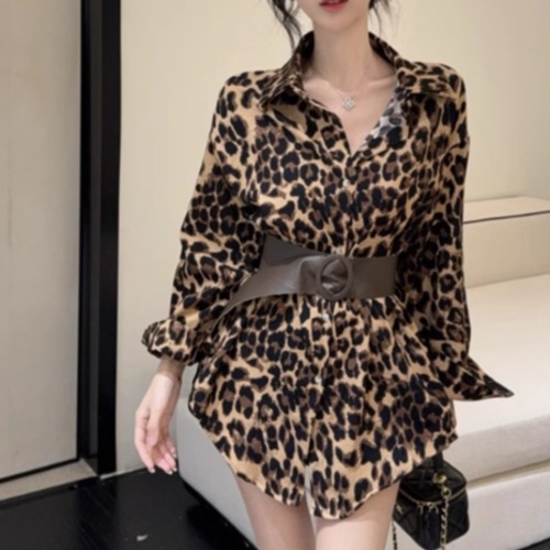 【2点セット】ベルト＋レオパードブラウス ・10428